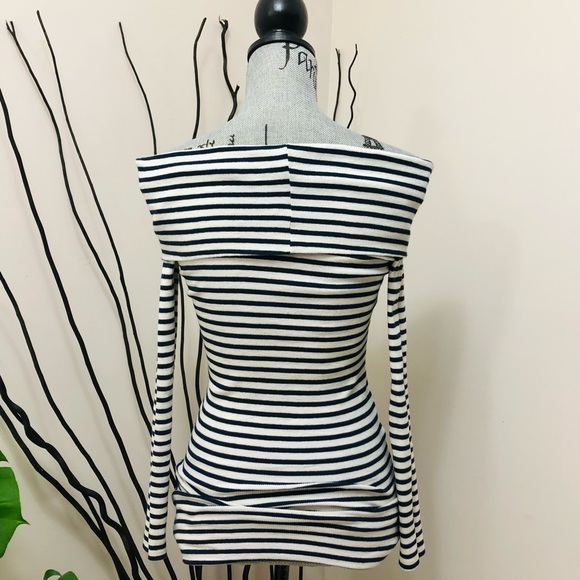 Zara Off Shoulder Cowl Mini Dress Knit Top Stripes - Picture 3 of 9